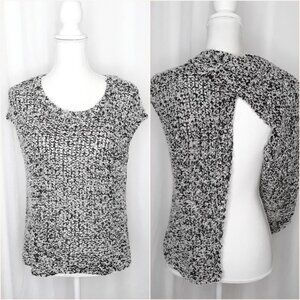 Eileen Fisher Loose Knit Surplice Back Black & Beige Sweater